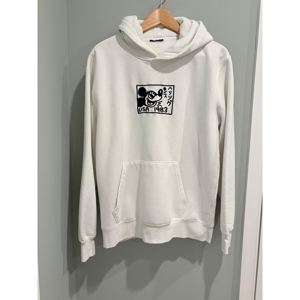 Disney Keith Haring Primark Mickey Mouse Hoodie White Mens Medium Pop Art Fleece